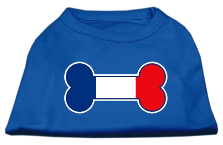 Bone Shaped France Flag Screen Print Shirts Blue Lg